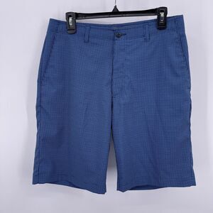 Ben Hogan Sz 32 Blue Golf Shorts Checkered Check Casual Flat Front Silky Light